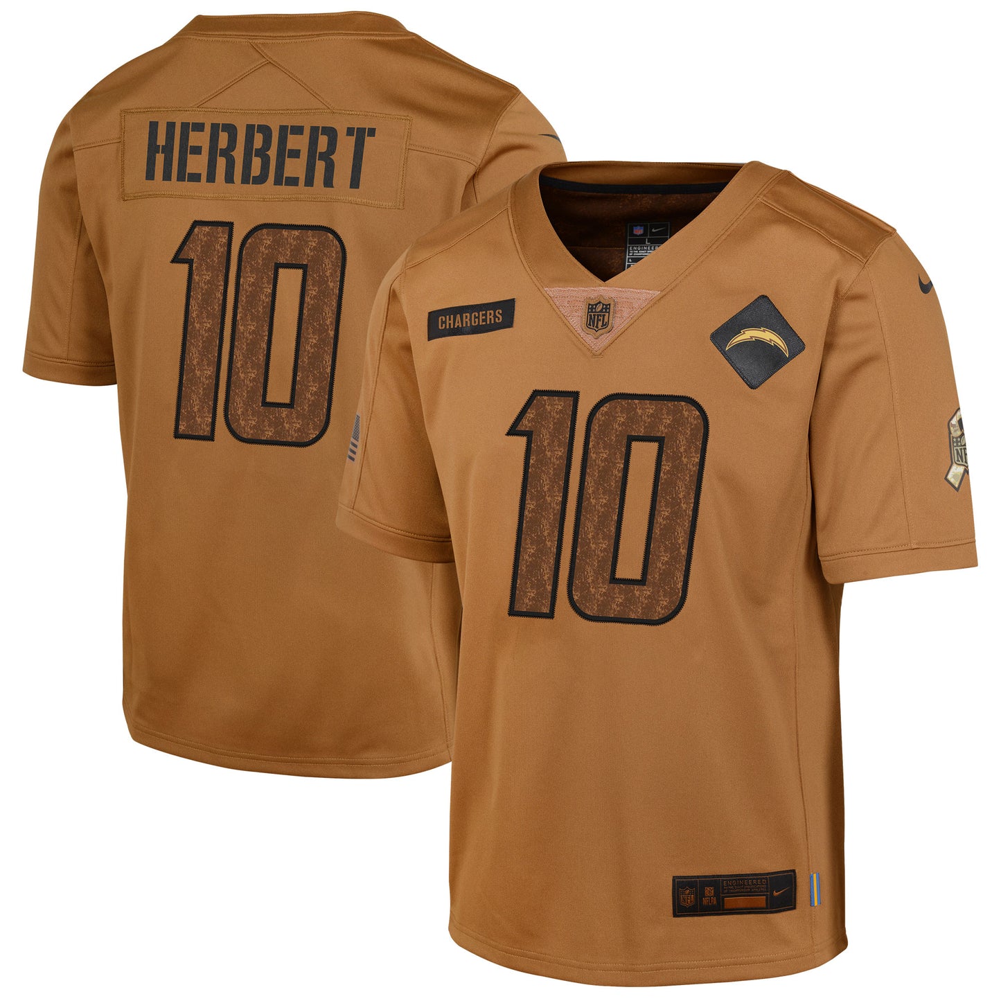 Justin Herbert Los Angeles Chargers Nike Youth 2023 Salute To Service Limited Jersey - Brown