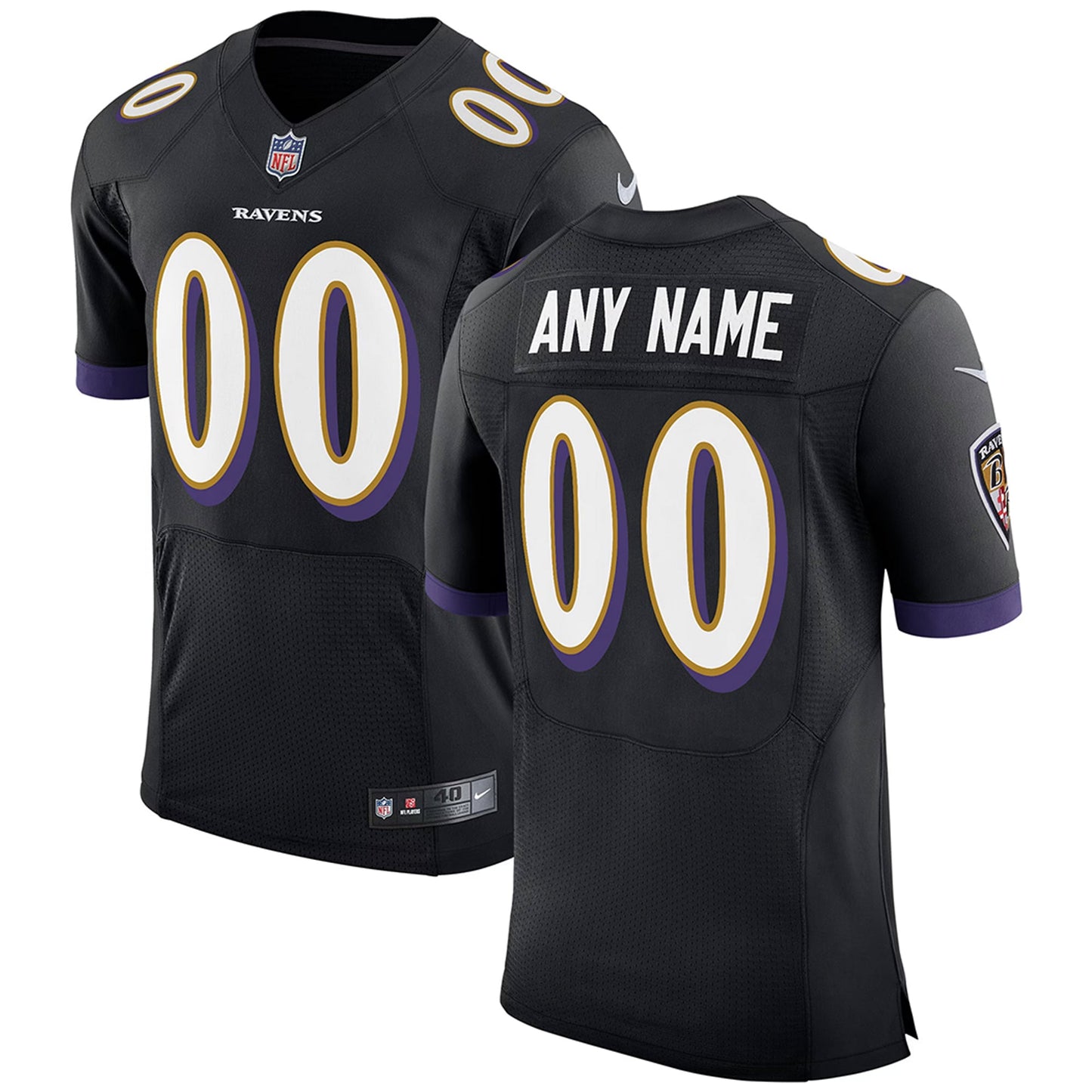 Baltimore Ravens Nike Speed Machine Elite Custom Jersey - Black